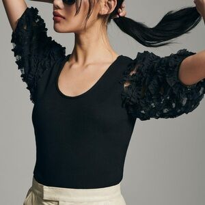 Dolan ruffle puff sleeve black top